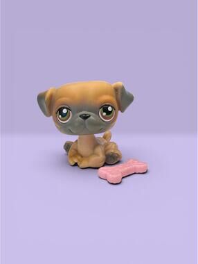 Hasbro Littlest Pet Shop 2004 Pug #2 Dog LPS With Bone Accessory.
